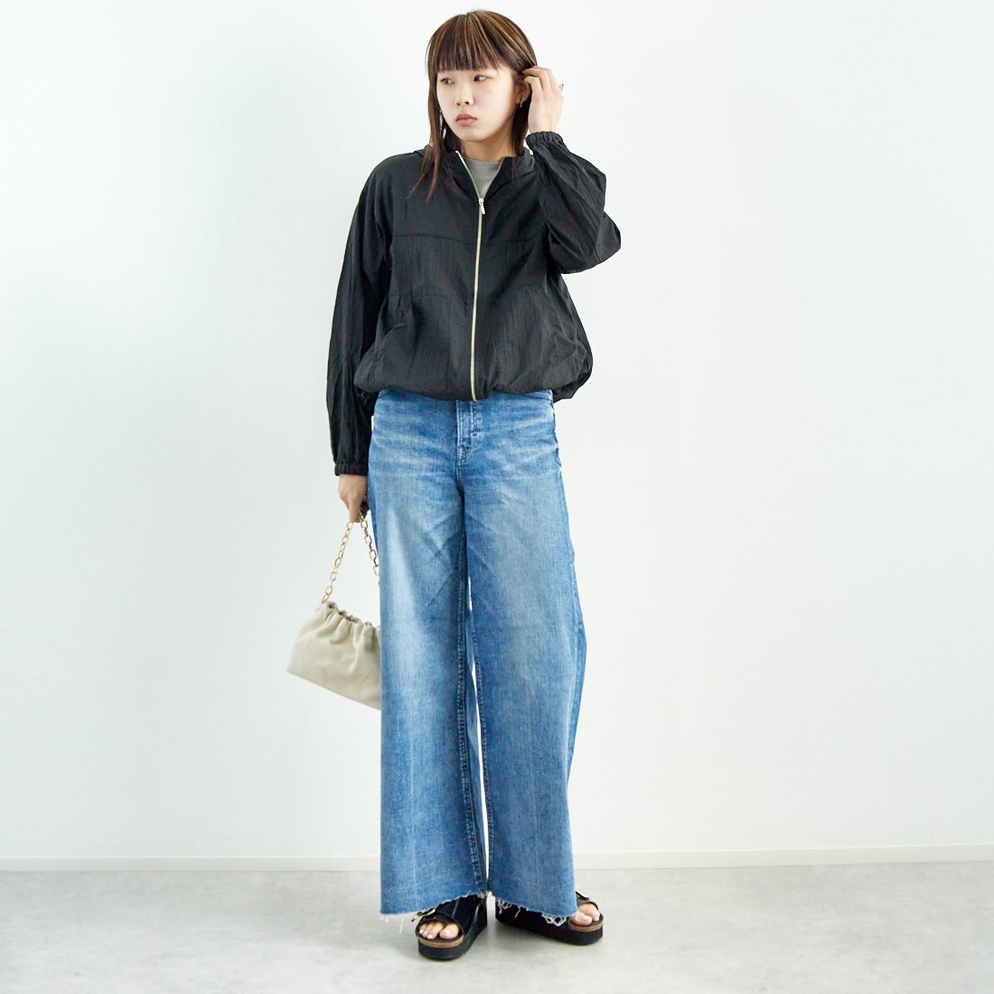 Jf Ready Made [ジェイエフレディメイド] ライトヴィンテージタフタブルゾン [8555215-01] 03 ﾌﾞﾗｯｸ&&モデル身長：167cm 着用サイズ：F&&