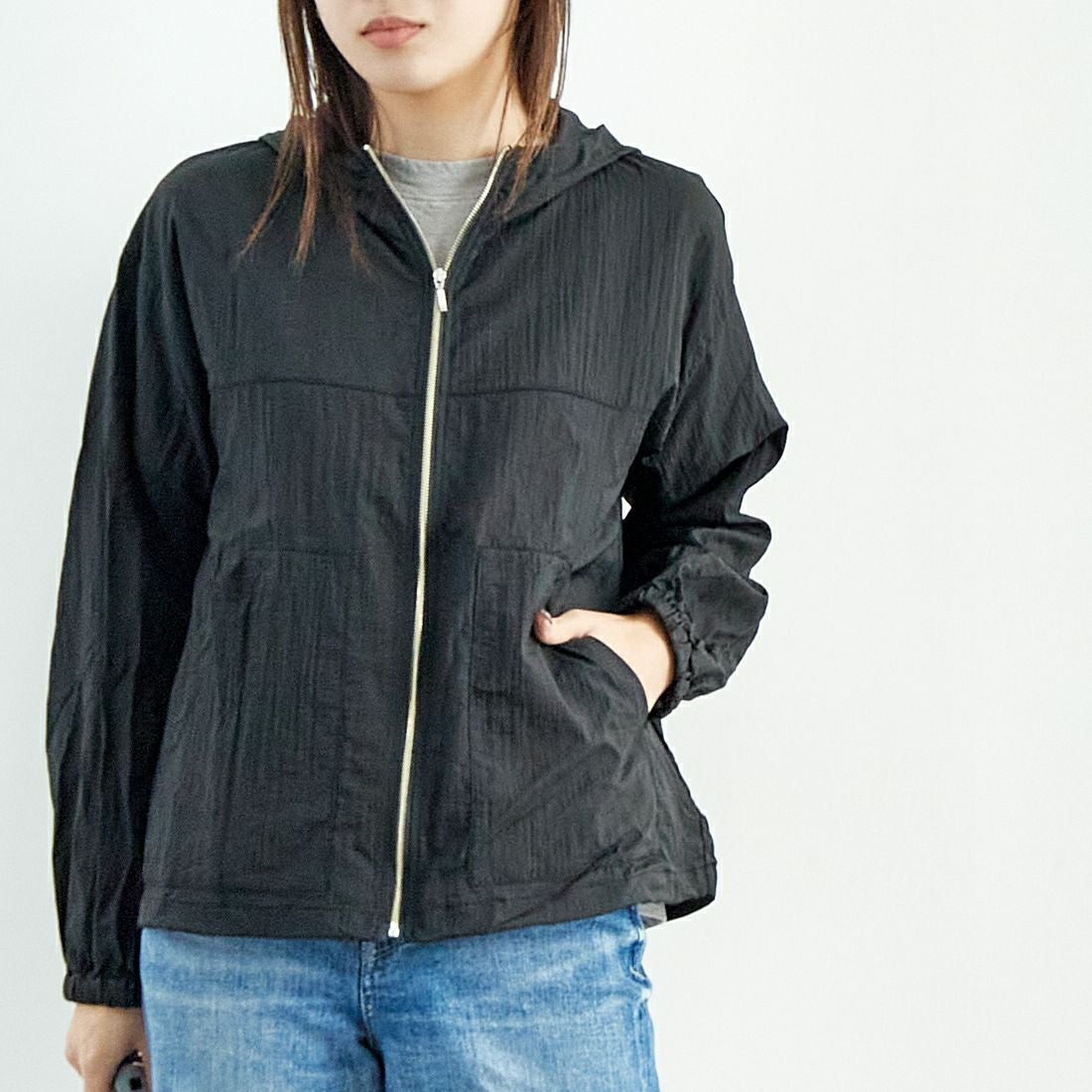 Jf Ready Made [ジェイエフレディメイド] ライトヴィンテージタフタブルゾン [8555215-01] 03 ﾌﾞﾗｯｸ&&モデル身長：167cm 着用サイズ：F&&