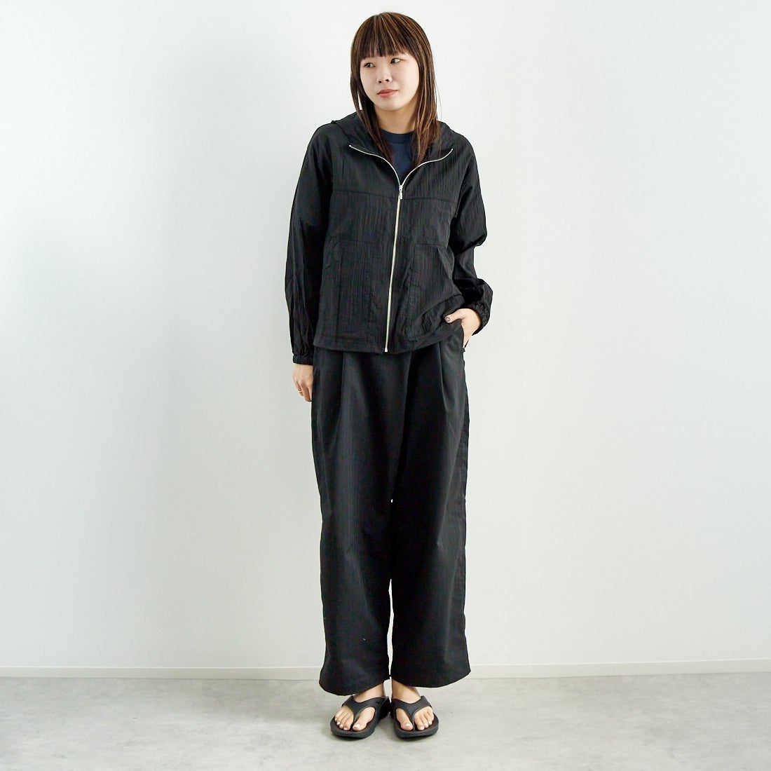 Jf Ready Made [ジェイエフレディメイド] ライトヴィンテージタフタブルゾン [8555215-01] 03 ﾌﾞﾗｯｸ&&モデル身長：167cm 着用サイズ：F&&