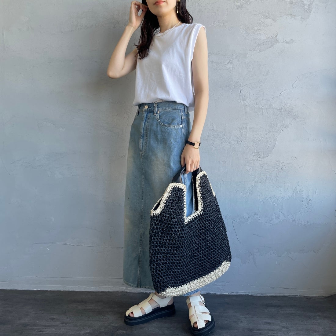 Hanes [ヘインズ] ウィメンズ ジャパンフィット 2枚組 スリーブレスTシャツ [HW5327] 998 ｱｿｰﾄ &&モデル身長：160cm 着用サイズ：L&&