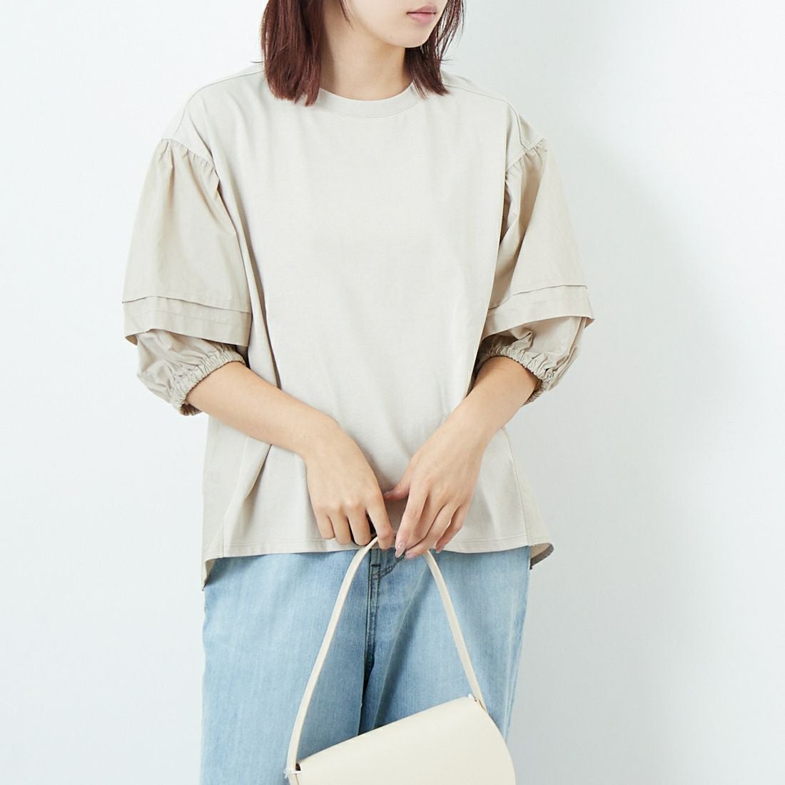 Maison de L'allure [メゾン ドゥ ラリュール] ドッキング袖ボリュームプルオーバー [M25112010] 07 GRAY &&モデル身長：167cm 着用サイズ：F&&