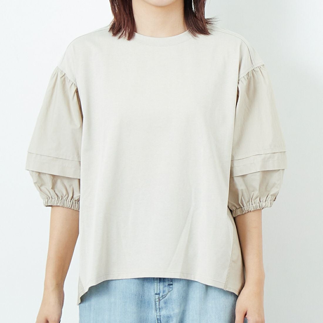 Maison de L'allure [メゾン ドゥ ラリュール] ドッキング袖ボリュームプルオーバー [M25112010] 07 GRAY &&モデル身長：167cm 着用サイズ：F&&