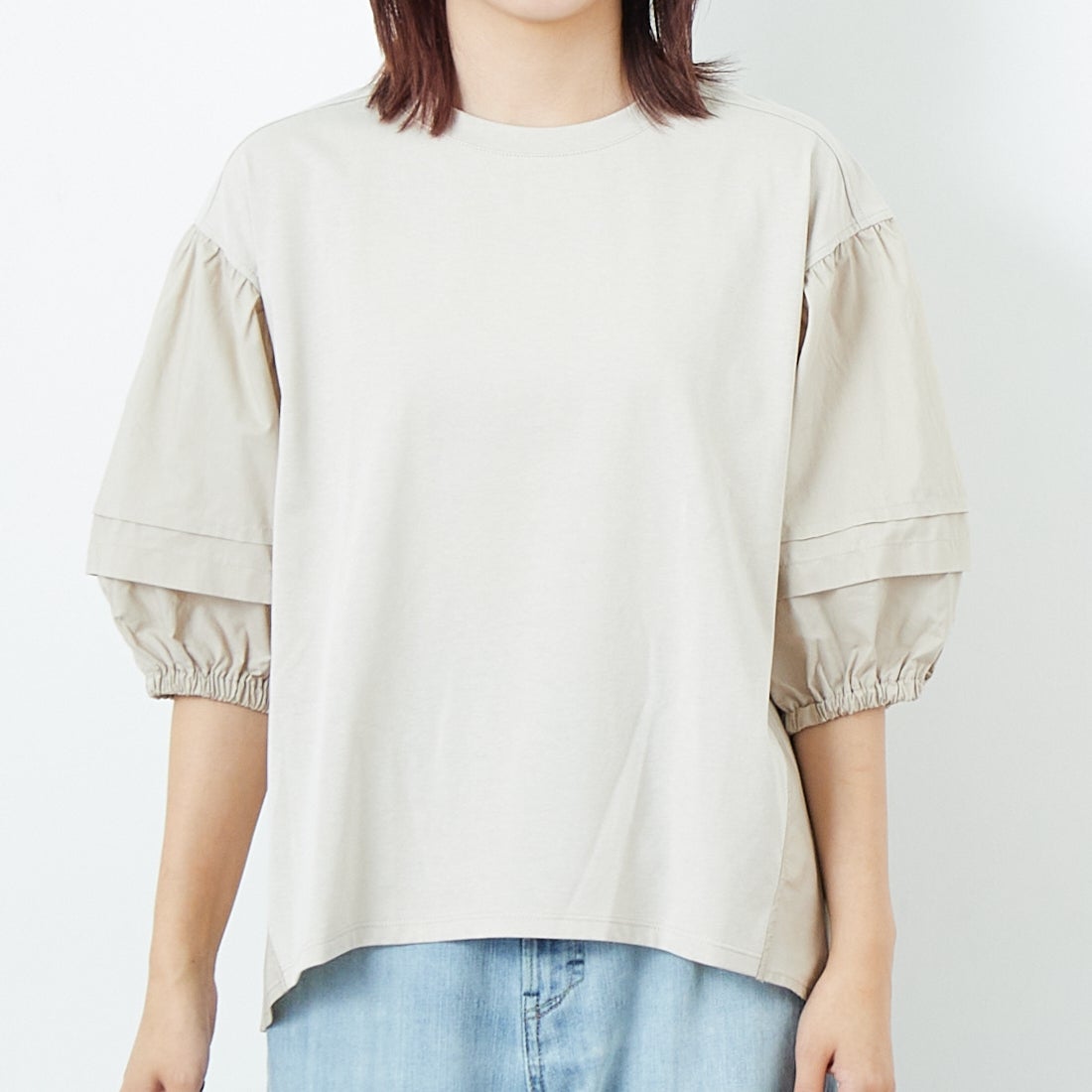 Maison de L'allure [メゾン ドゥ ラリュール] ドッキング袖ボリュームプルオーバー [M25112010] 07 GRAY &&モデル身長：167cm 着用サイズ：F&&