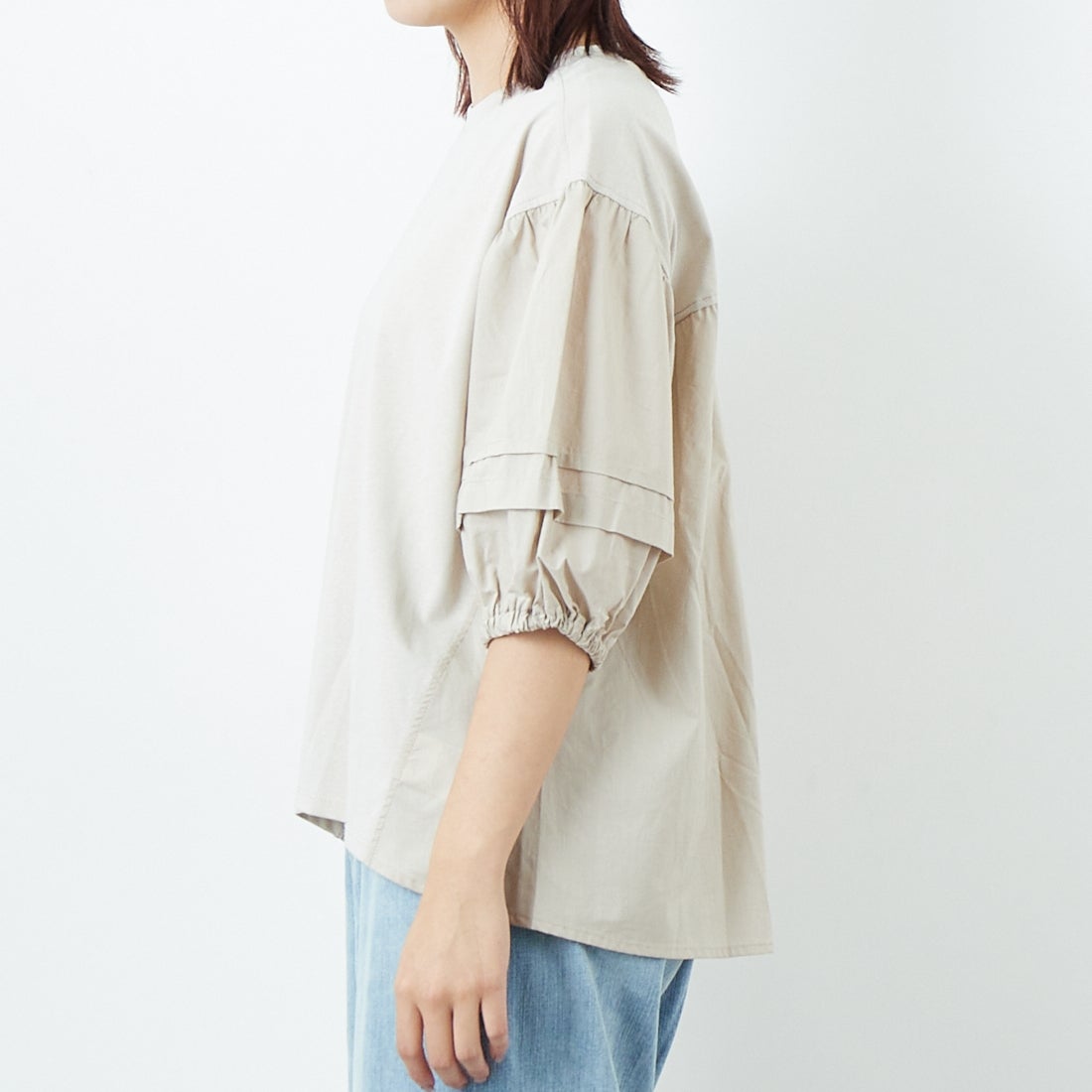 Maison de L'allure [メゾン ドゥ ラリュール] ドッキング袖ボリュームプルオーバー [M25112010] 07 GRAY &&モデル身長：167cm 着用サイズ：F&&