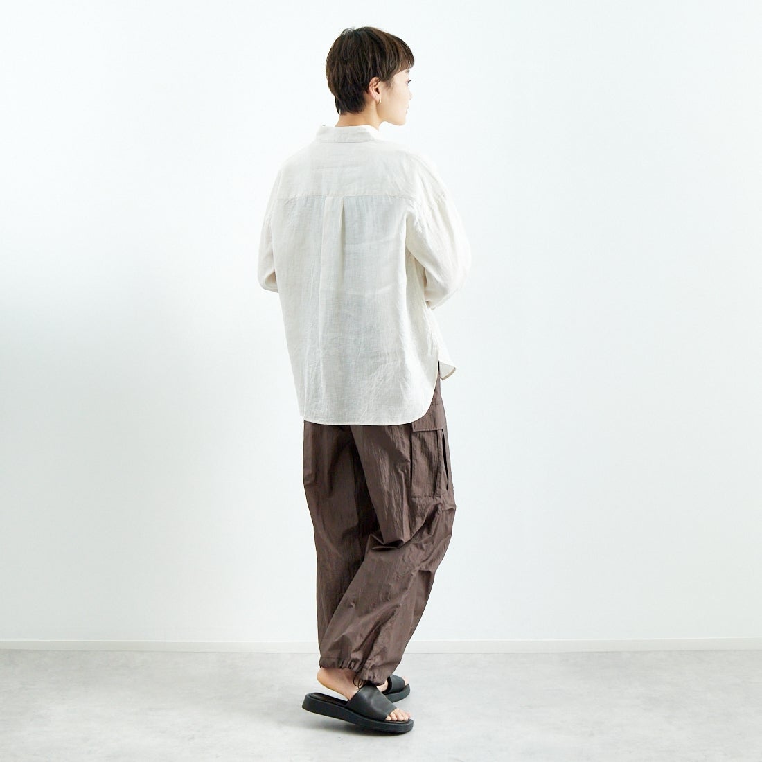 Jeans Factory Clothes [ジーンズファクトリークローズ] ダイヤモンドワッシャーパラシュートパンツ [21254060] 037 ﾌﾞﾗｳﾝ &&モデル身長：160cm 着用サイズ：F&&