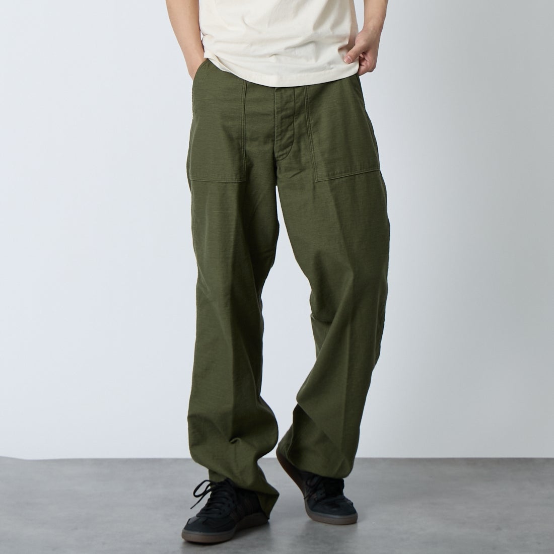 orSlow [オアスロウ] レギュラーフィット ファティーグパンツ [03-V5002] 77 D.OLIVE &&モデル身長：179cm 着用サイズ：2&&