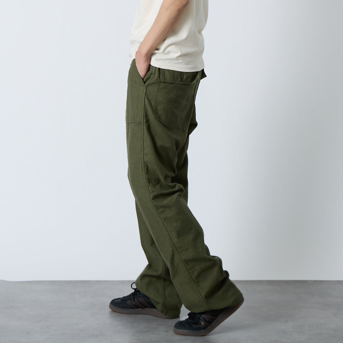 orSlow [オアスロウ] レギュラーフィット ファティーグパンツ [03-V5002] 77 D.OLIVE &&モデル身長：179cm 着用サイズ：2&&