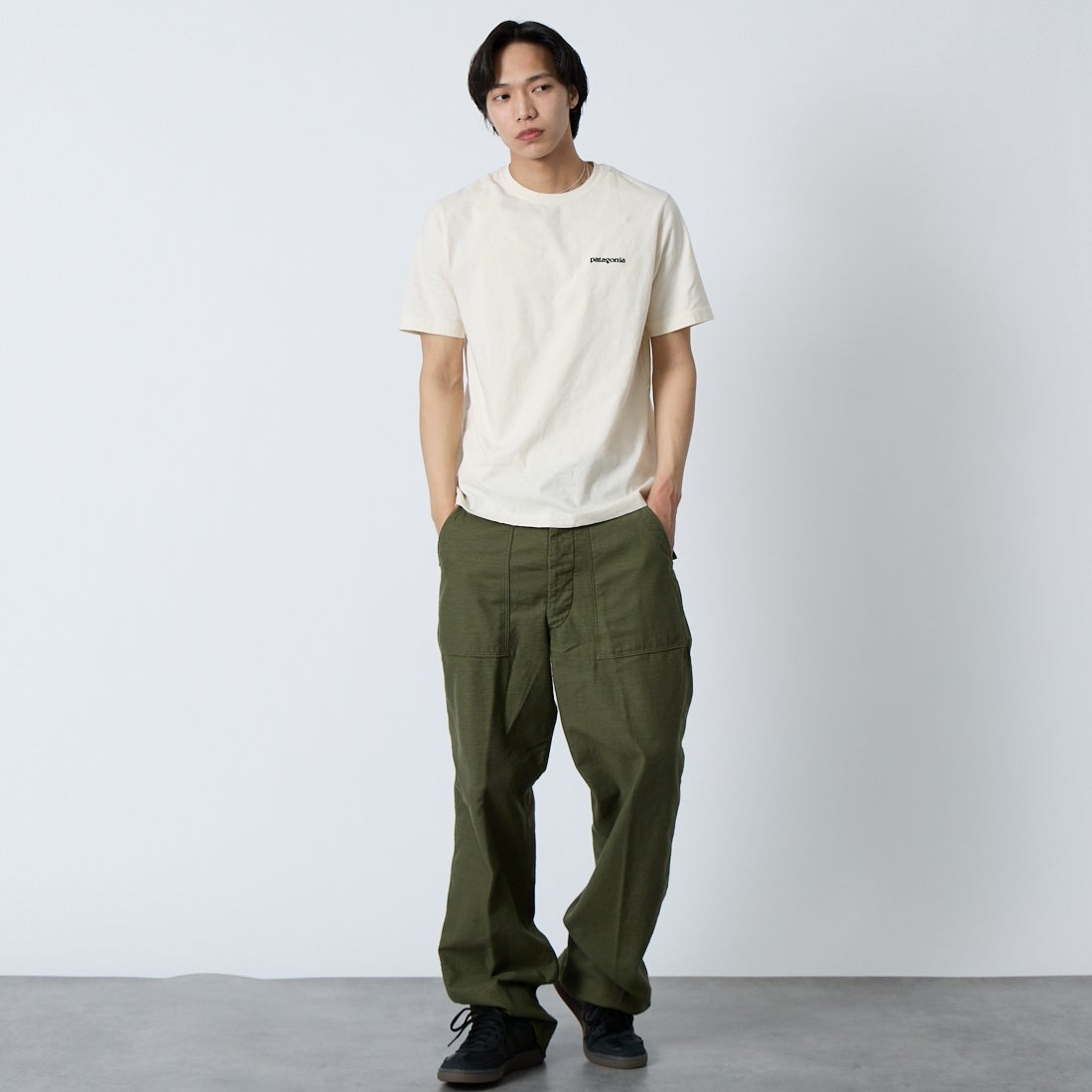 orSlow [オアスロウ] レギュラーフィット ファティーグパンツ [03-V5002] 77 D.OLIVE &&モデル身長：179cm 着用サイズ：2&&