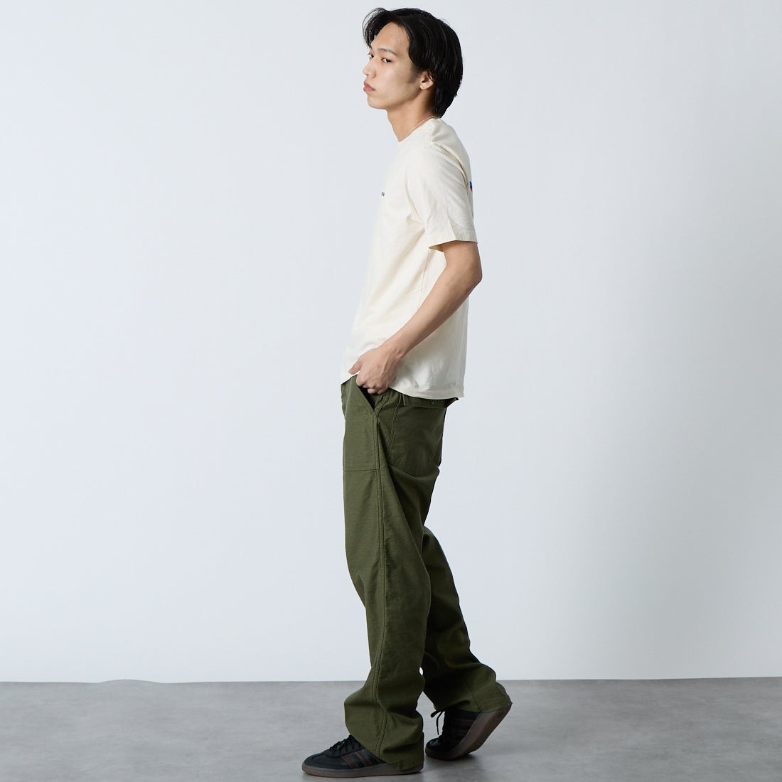 orSlow [オアスロウ] レギュラーフィット ファティーグパンツ [03-V5002] 77 D.OLIVE &&モデル身長：179cm 着用サイズ：2&&