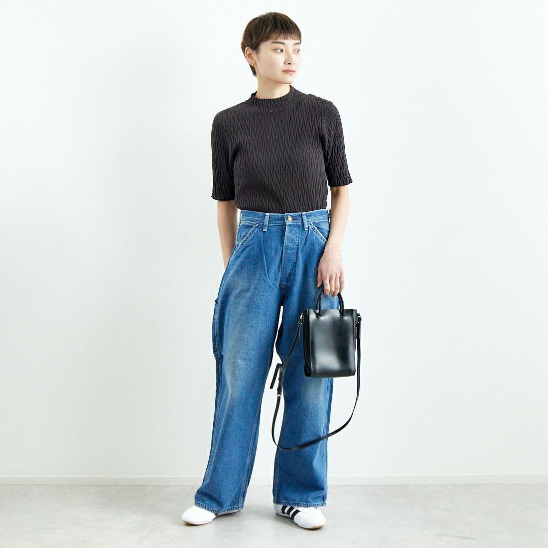 UNFIL [アンフィル] ハイツイストコットン リブニットセーター [WVSP-UW137] CHR BRN &&モデル身長：160cm 着用サイズ：1&&