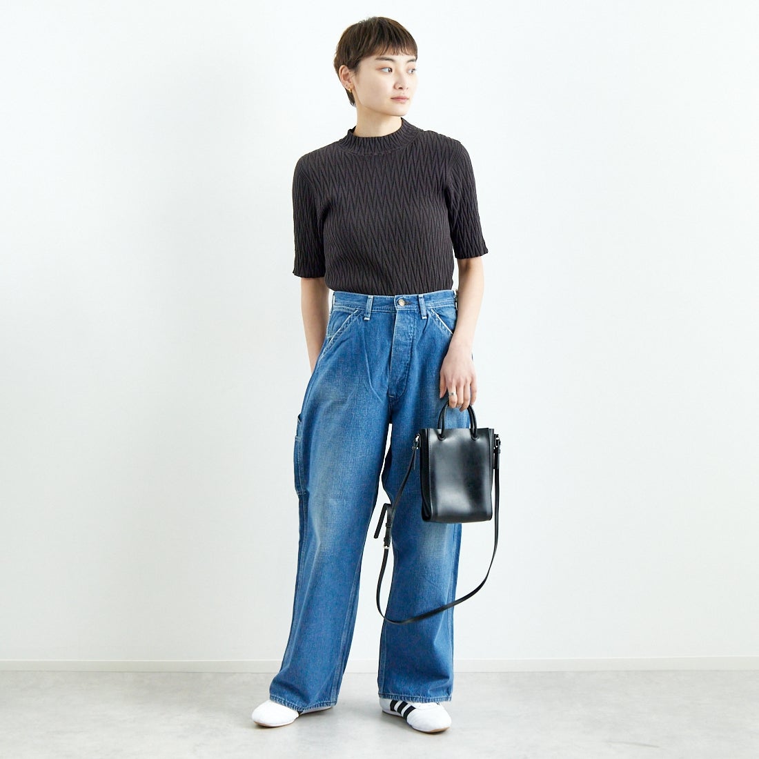 UNFIL [アンフィル] ハイツイストコットン リブニットセーター [WVSP-UW137] CHR BRN &&モデル身長：160cm 着用サイズ：1&&