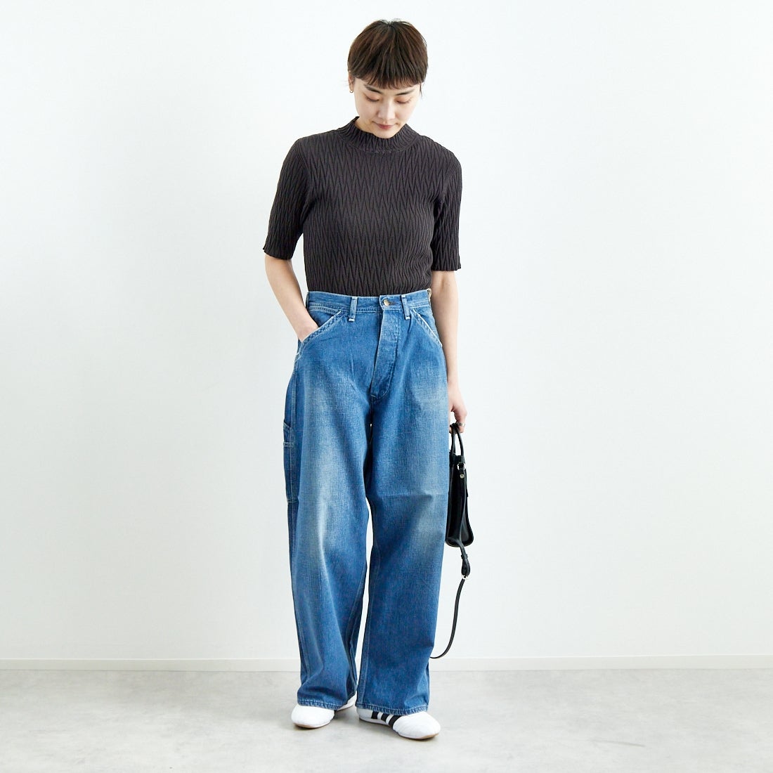 UNFIL [アンフィル] ハイツイストコットン リブニットセーター [WVSP-UW137] CHR BRN &&モデル身長：160cm 着用サイズ：1&&