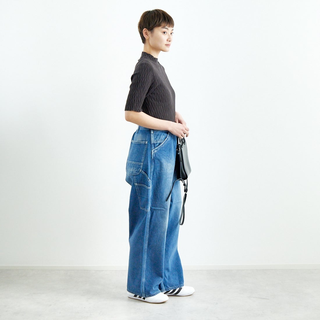 UNFIL [アンフィル] ハイツイストコットン リブニットセーター [WVSP-UW137] CHR BRN &&モデル身長：160cm 着用サイズ：1&&