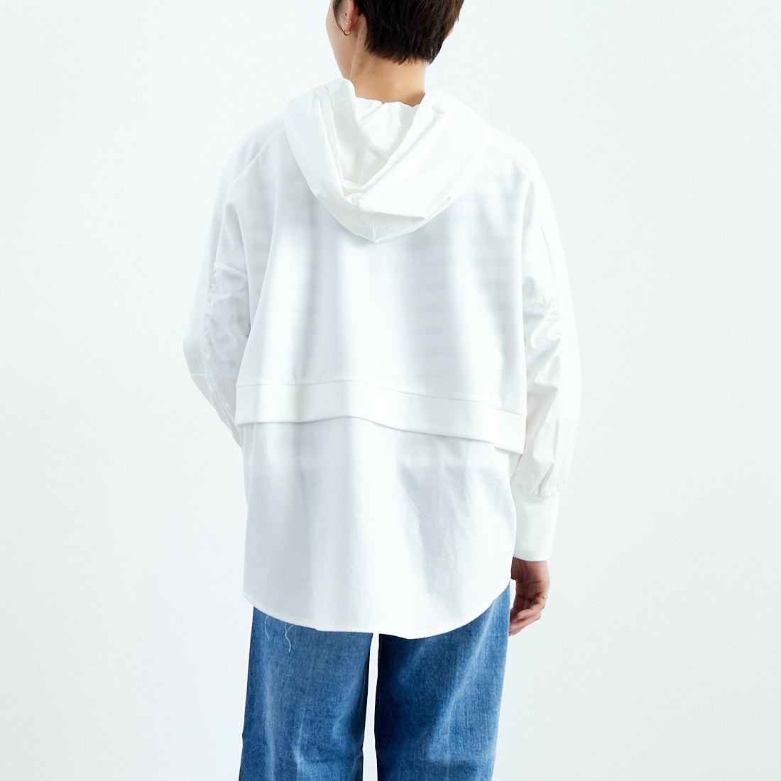 Jeans Factory Clothes [ジーンズファクトリークローズ] 異素材切替 ダンボール ジップフーディ [21254067] 031 ｵﾌ &&モデル身長：160cm 着用サイズ：F&&