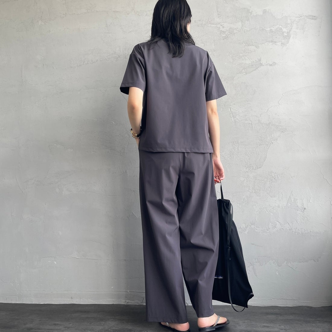 THOUSAND MILE [サウザンド マイル] 別注 サマーバケーション ラップパンツセットアップ [TM251NP50952-JF] CHARCOAL &&モデル身長：160cm 着用サイズ：F&&