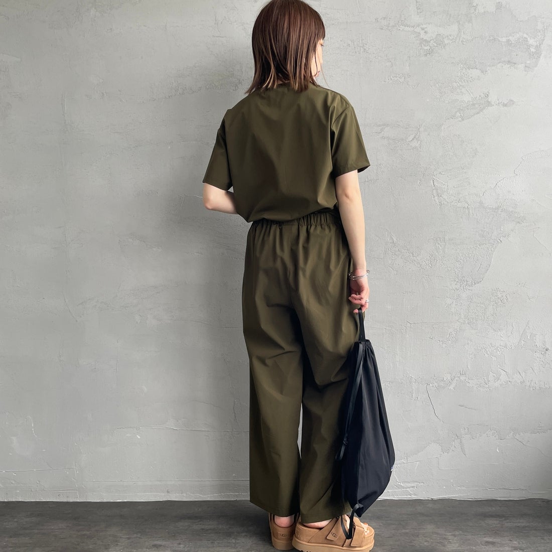 THOUSAND MILE [サウザンド マイル] 別注 サマーバケーション ラップパンツセットアップ [TM251NP50952-JF] OLIVE &&モデル身長：158cm 着用サイズ：F&&