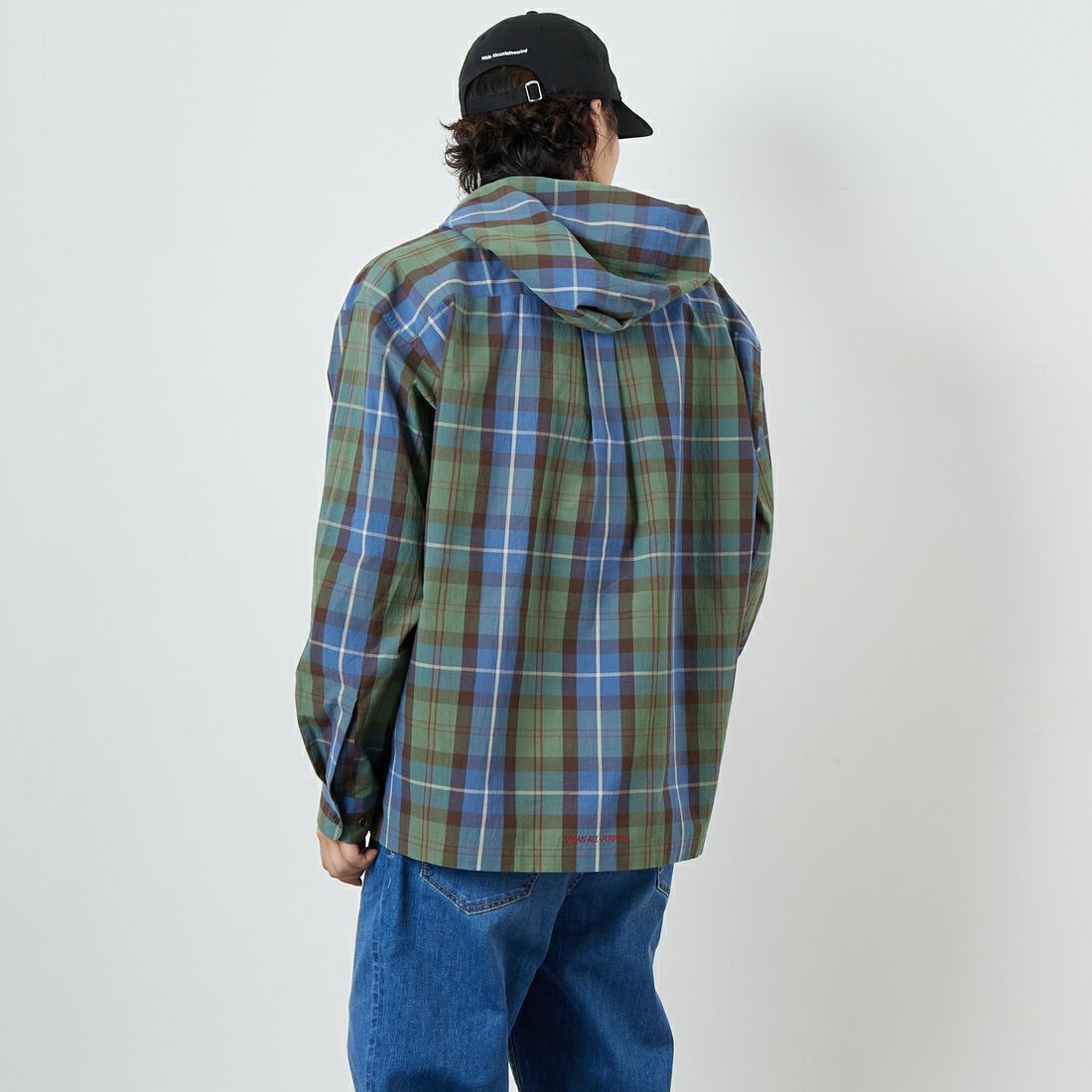 SEDAN ALL-PURPOSE [セダン オールパーパス] プレイドフーデッドシャツ [SD25S-SH01] BLUE GREEN &&モデル身長：179cm 着用サイズ：L&&