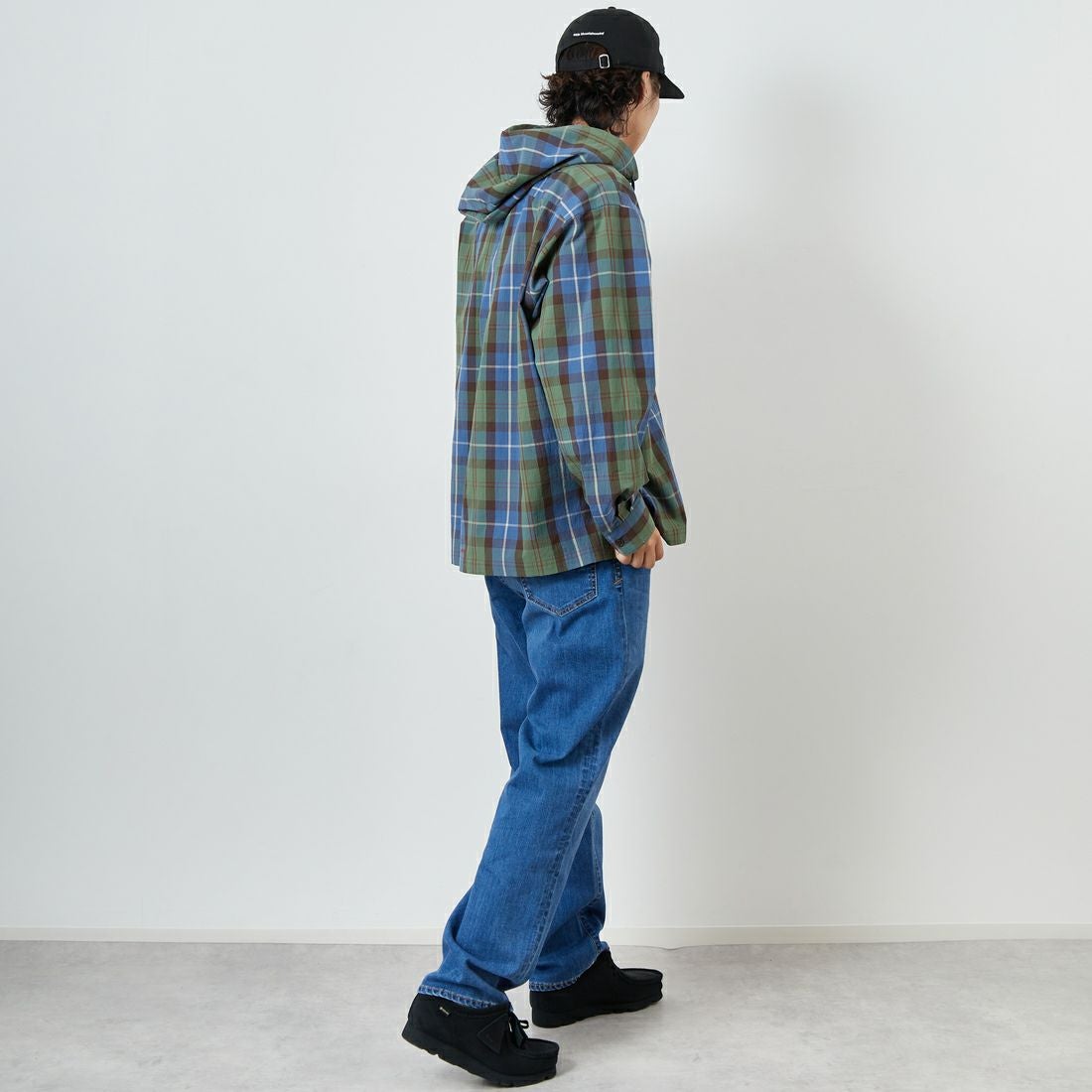 SEDAN ALL-PURPOSE [セダン オールパーパス] プレイドフーデッドシャツ [SD25S-SH01] BLUE GREEN &&モデル身長：179cm 着用サイズ：L&&