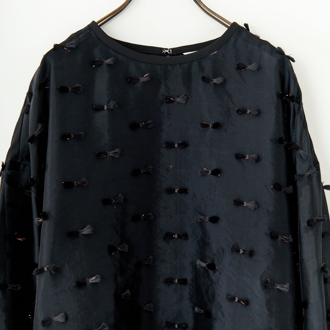 STELLA CIFFON [ステラシフォン] リボンカットジャガード クルーネックブラウス [ST1-25406] 80 BLACK