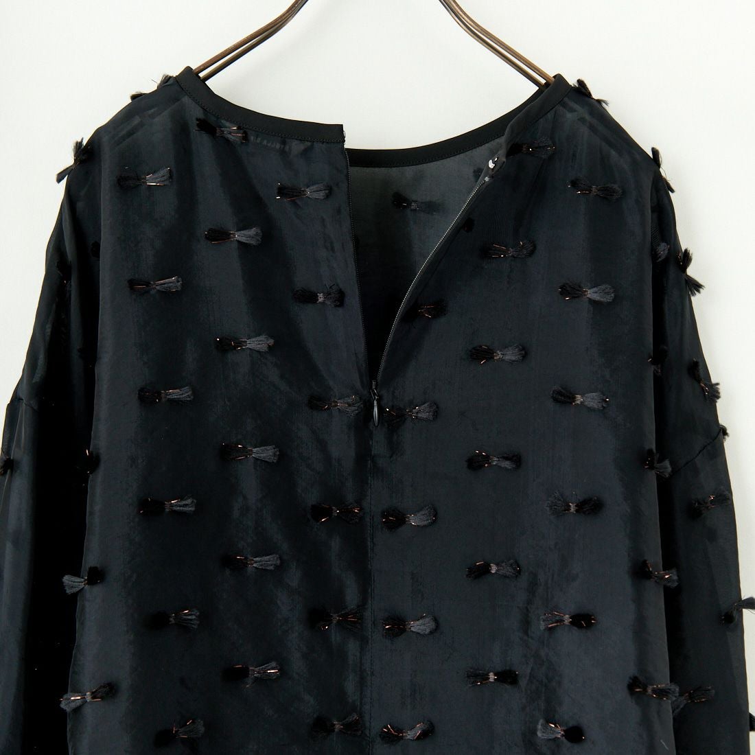 STELLA CIFFON [ステラシフォン] リボンカットジャガード クルーネックブラウス [ST1-25406] 80 BLACK