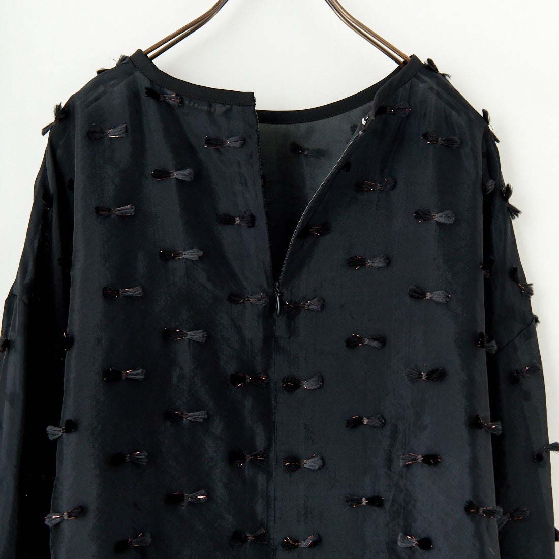 STELLA CIFFON [ステラシフォン] リボンカットジャガード クルーネックブラウス [ST1-25406] 80 BLACK