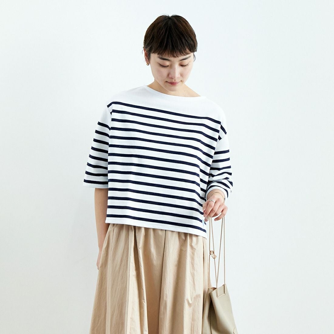 ORCIVAL [オーシバル] ボートネック ハーフスリーブプルオーバー [6839] WHT/PIRATE &&モデル身長：160cm 着用サイズ：1&&