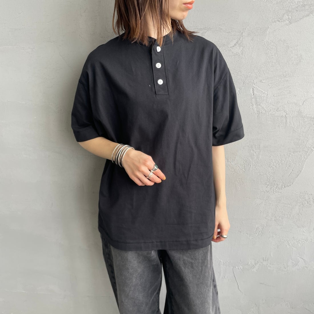 Health knit [ヘルスニット] 別注 ビッグシルエット ヘンリーネックT