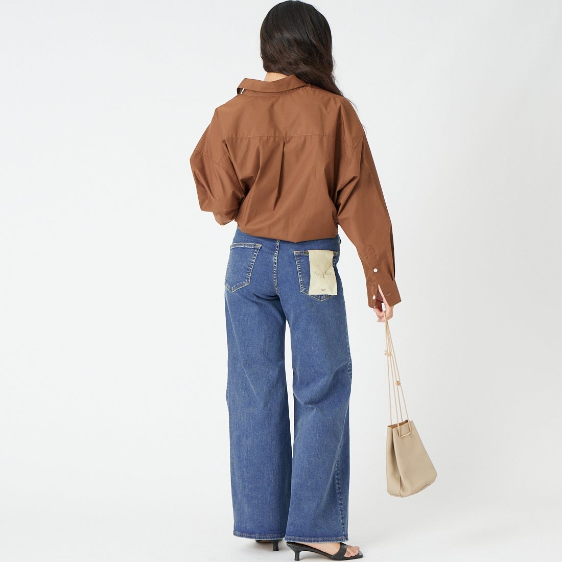 BIG JOHN [ビッグジョン] ワイドフレアカットデニム [MML203N] 113 &&モデル身長：162cm 着用サイズ：S&&