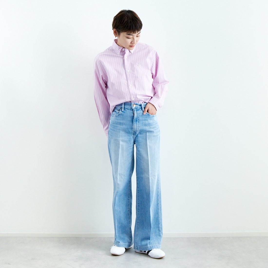 RED CARD TOKYO [レッドカード トーキョー] スローガン ルーズストレートデニム [98W10701K-AIR LIGHALT]  &&モデル身長：160cm 着用サイズ：24&&