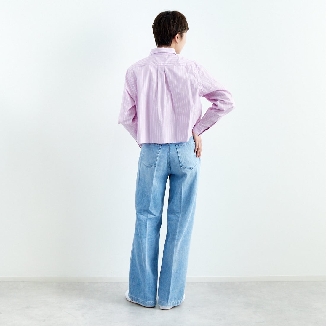 RED CARD TOKYO [レッドカード トーキョー] スローガン ルーズストレートデニム [98W10701K-AIR LIGHALT]  &&モデル身長：160cm 着用サイズ：24&&