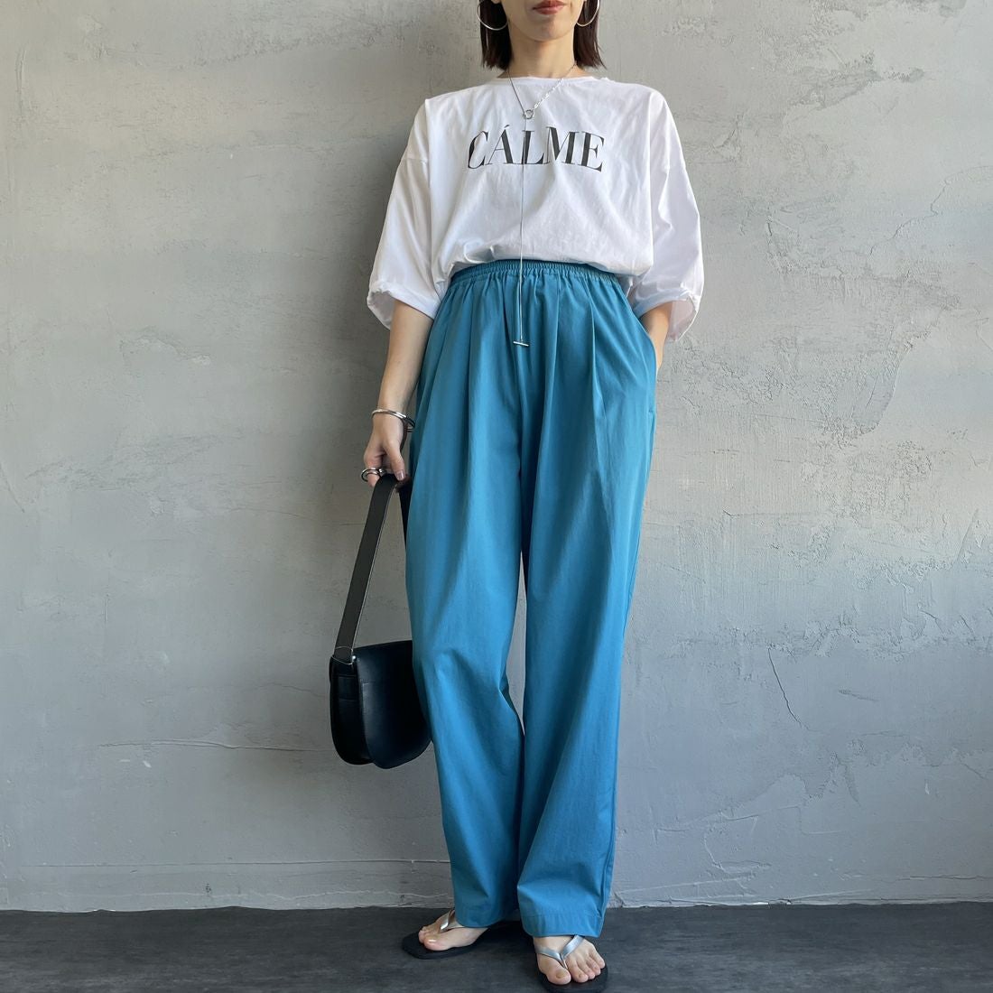 Jeans Factory Clothes [ジーンズファクトリークローズ] 7DAYSナイロンイージーパンツ [IN11-PT-5] ﾀｰｺｲｽﾞ &&モデル身長：158cm 着用サイズ：F&&