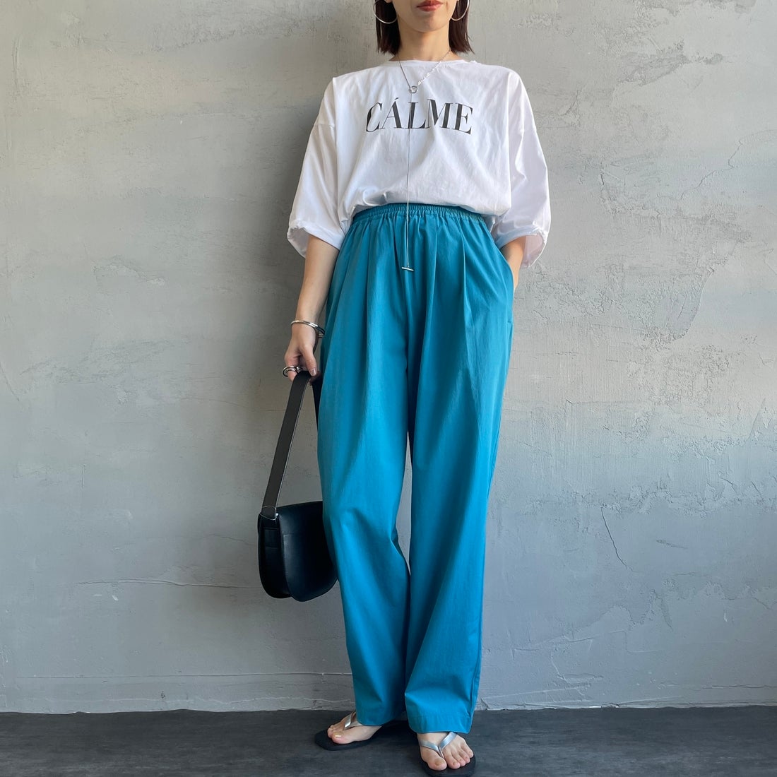 Jeans Factory Clothes [ジーンズファクトリークローズ] 7DAYSナイロンイージーパンツ [IN11-PT-5] ﾀｰｺｲｽﾞ &&モデル身長：158cm 着用サイズ：F&&