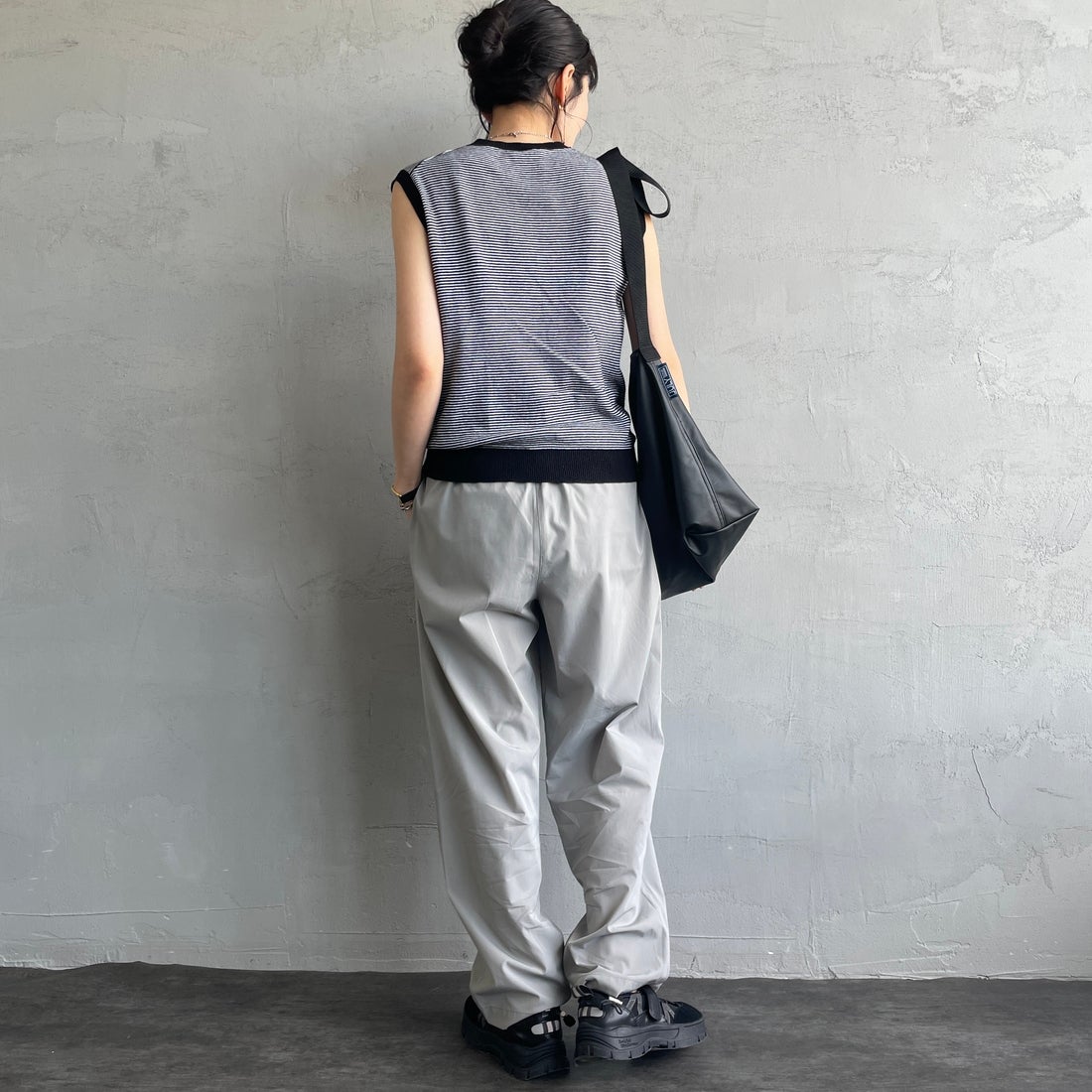 Jeans Factory Clothes [ジーンズファクトリークローズ] 7DAYSナイロンイージーパンツ [IN11-PT-5] ｸﾞﾚｰ &&モデル身長：160cm 着用サイズ：F&&