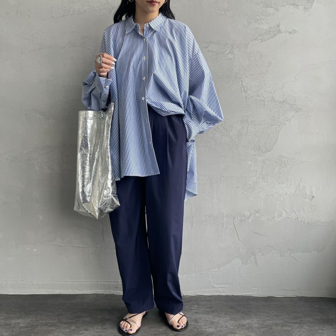 Jeans Factory Clothes [ジーンズファクトリークローズ] 7DAYSナイロンイージーパンツ [IN11-PT-5] ﾈｲﾋﾞｰ &&モデル身長：156cm 着用サイズ：F&&