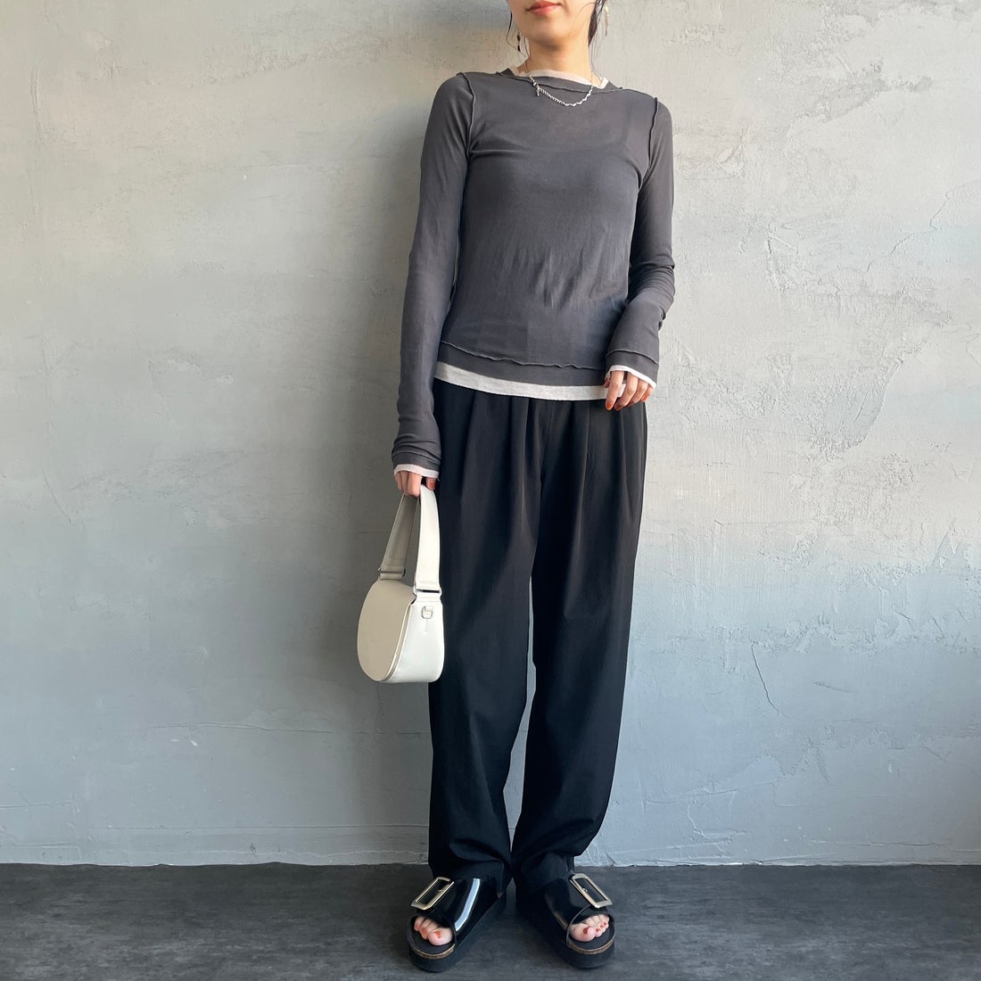 Jeans Factory Clothes [ジーンズファクトリークローズ] 7DAYSナイロンイージーパンツ [IN11-PT-5] ﾌﾞﾗｯｸ &&モデル身長：160cm 着用サイズ：F&&