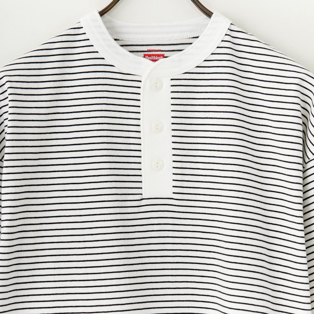 Health knit [ヘルスニット] ヘンリーネック ボーダーTシャツ [HR25S-M107] WHITE