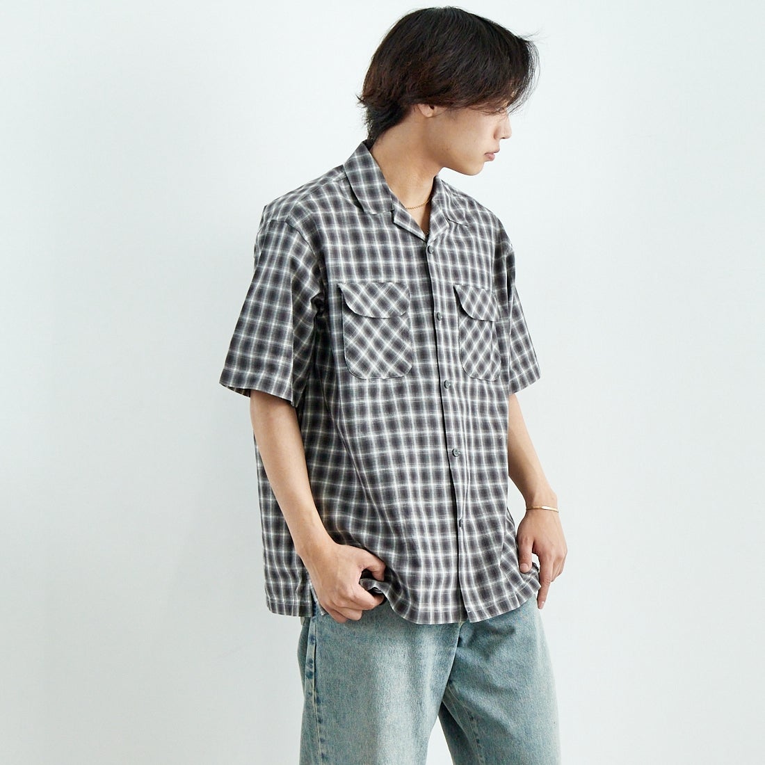 PENDLETON [ペンドルトン] オープンカラーシャツ [5275-0003] 75 GRAY/WH &&モデル身長：179cm 着用サイズ：L&&