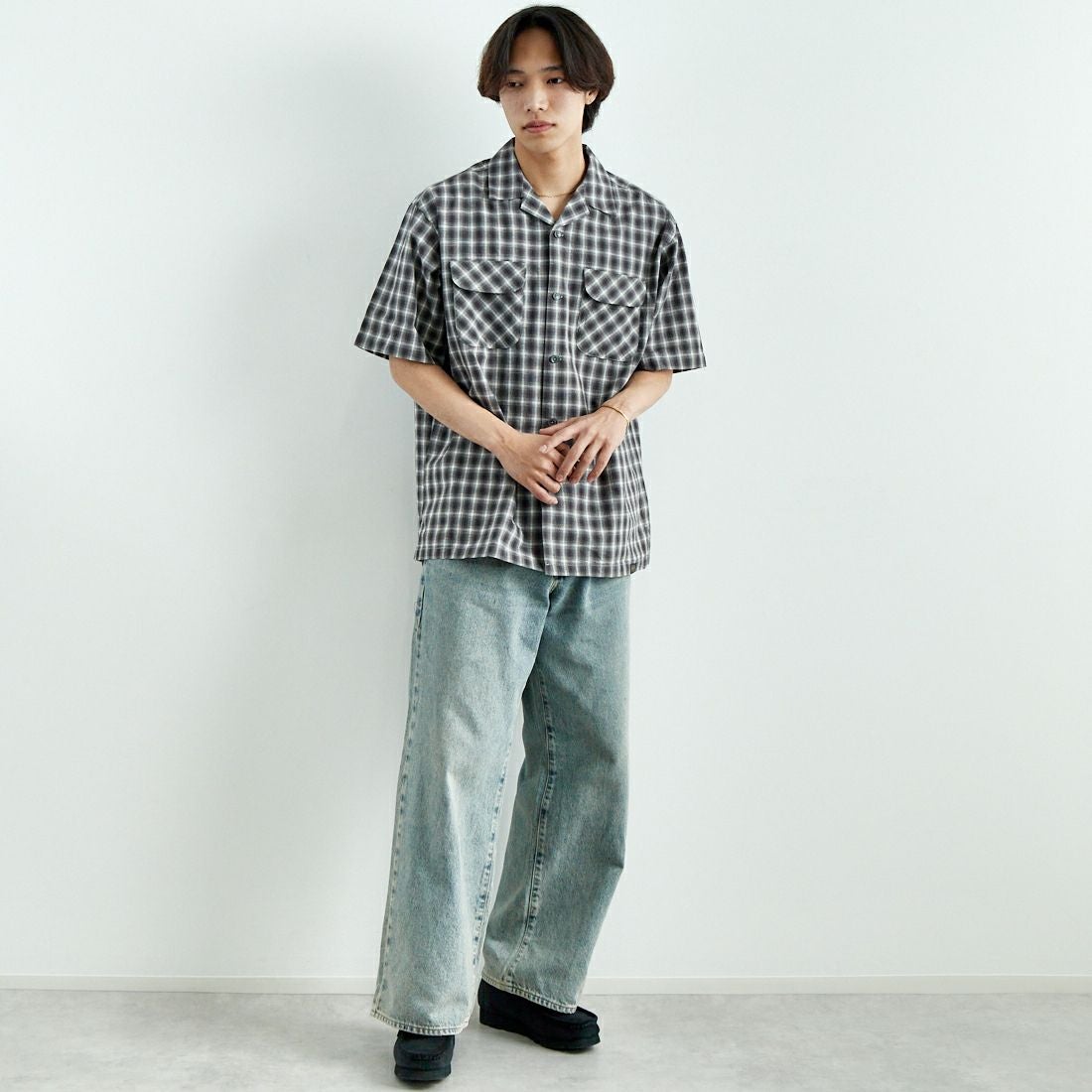 PENDLETON [ペンドルトン] オープンカラーシャツ [5275-0003] 75 GRAY/WH &&モデル身長：179cm 着用サイズ：L&&