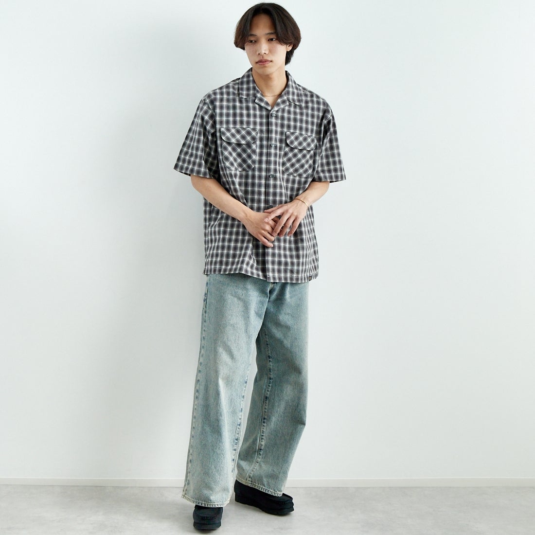 PENDLETON [ペンドルトン] オープンカラーシャツ [5275-0003] 75 GRAY/WH &&モデル身長：179cm 着用サイズ：L&&