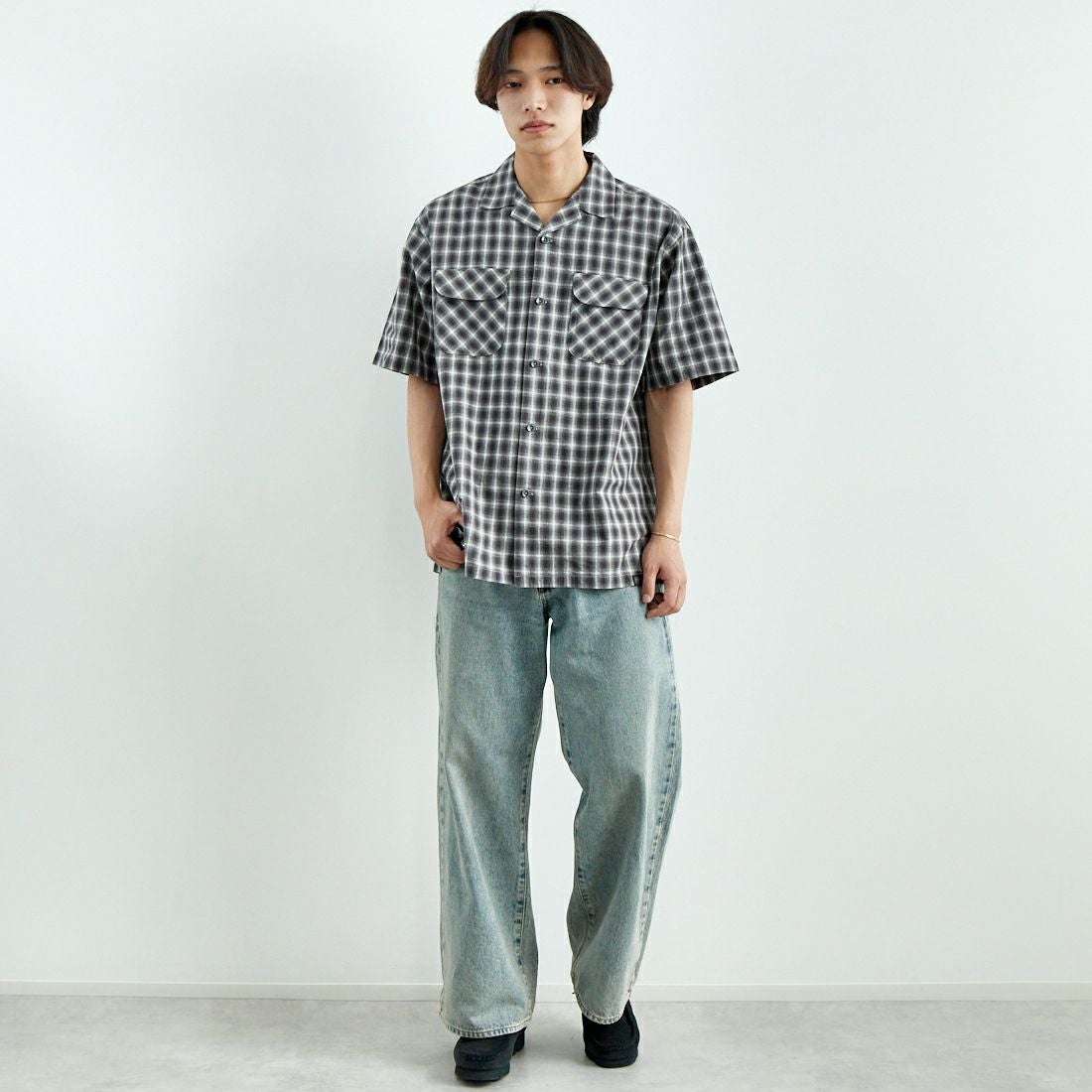 PENDLETON [ペンドルトン] オープンカラーシャツ [5275-0003] 75 GRAY/WH &&モデル身長：179cm 着用サイズ：L&&