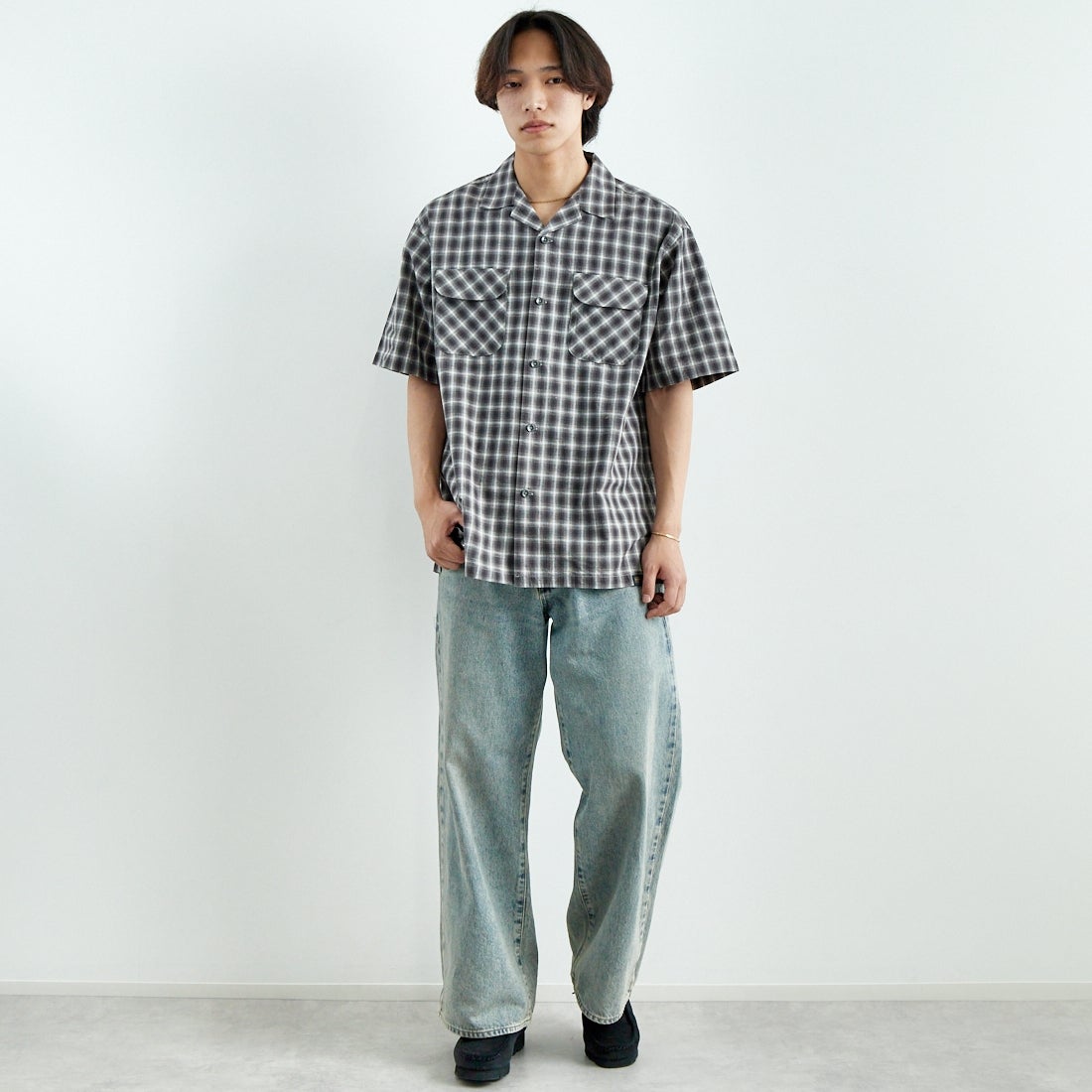 PENDLETON [ペンドルトン] オープンカラーシャツ [5275-0003] 75 GRAY/WH &&モデル身長：179cm 着用サイズ：L&&
