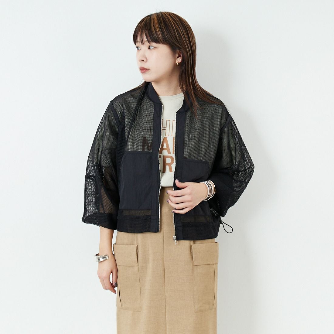 Maison de L'allure [メゾン ドゥ ラリュール] メッシュブルゾン [M25112020] 09 BLACK &&モデル身長：167cm 着用サイズ：F&&