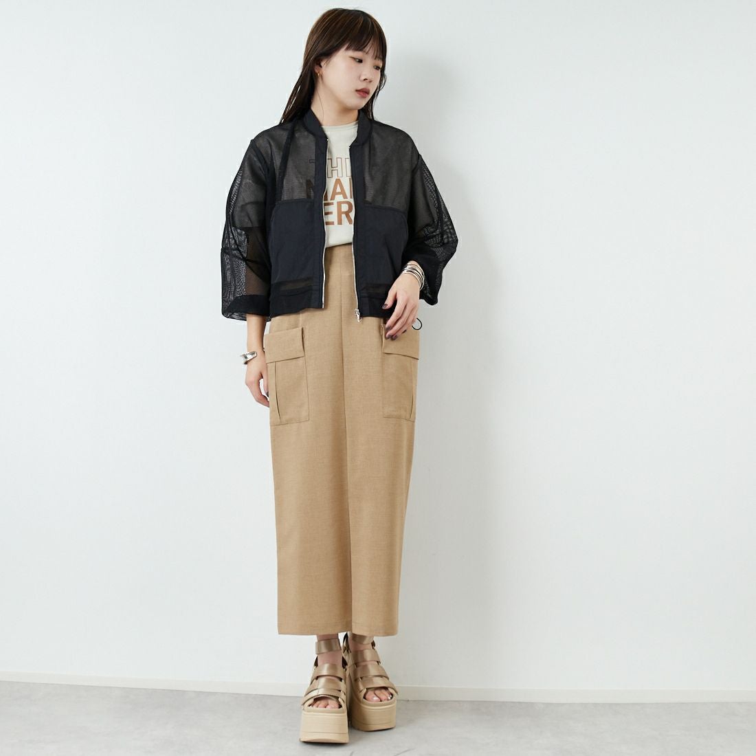 Maison de L'allure [メゾン ドゥ ラリュール] メッシュブルゾン [M25112020] 09 BLACK &&モデル身長：167cm 着用サイズ：F&&