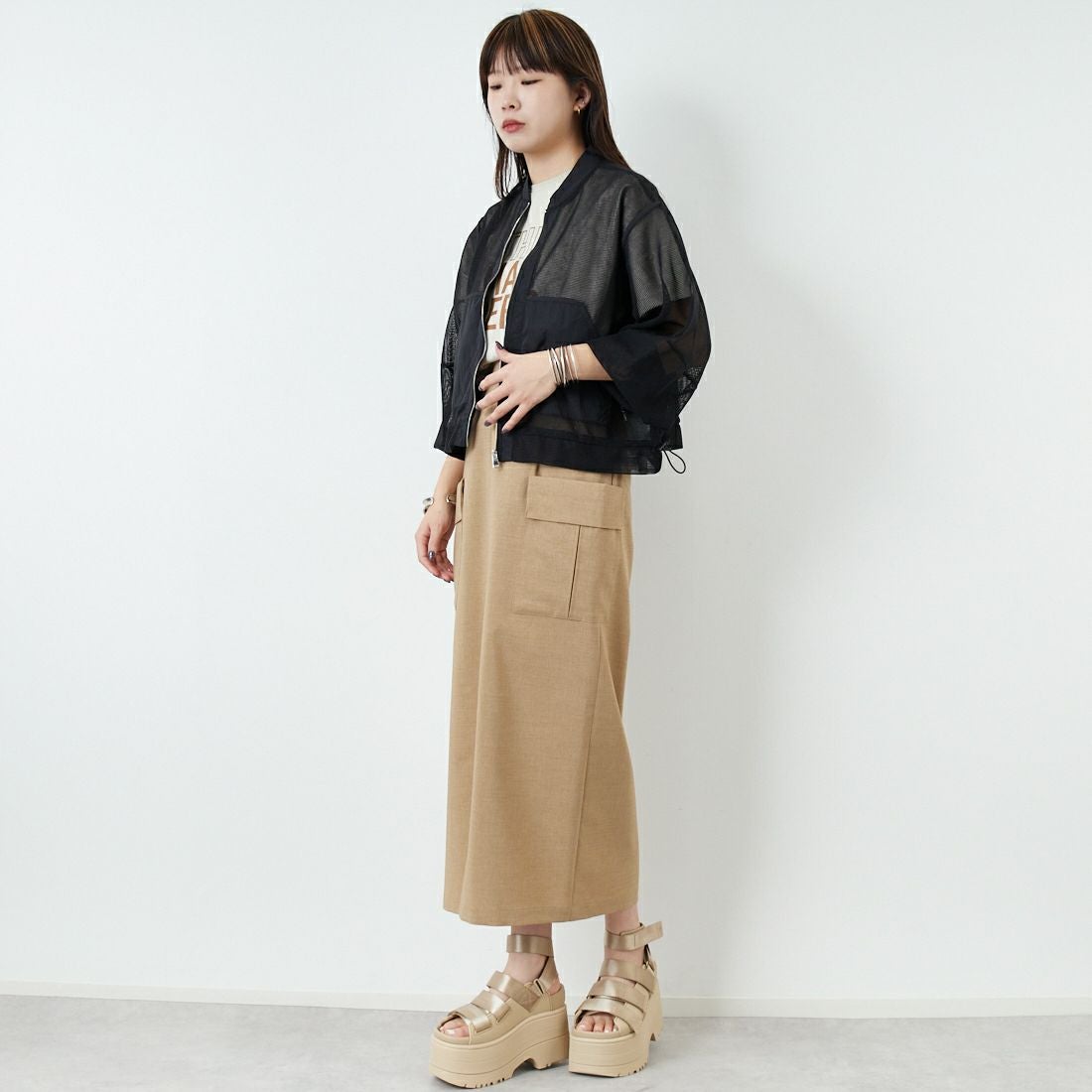 Maison de L'allure [メゾン ドゥ ラリュール] メッシュブルゾン [M25112020] 09 BLACK &&モデル身長：167cm 着用サイズ：F&&