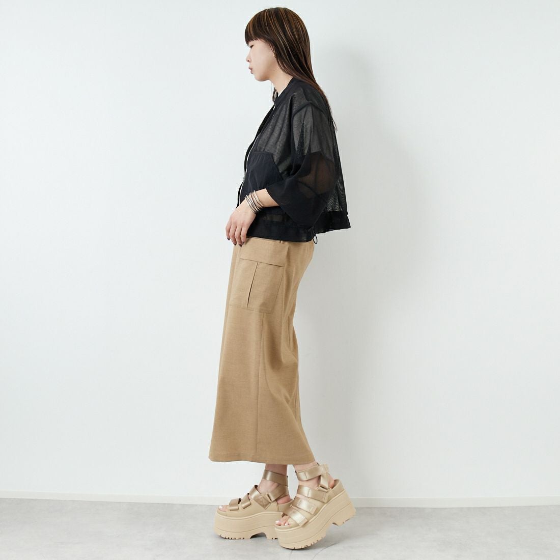 Maison de L'allure [メゾン ドゥ ラリュール] メッシュブルゾン [M25112020] 09 BLACK &&モデル身長：167cm 着用サイズ：F&&