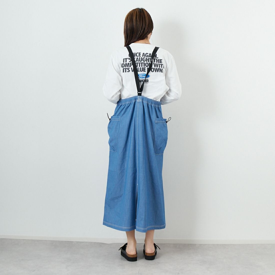 THOUSAND MILE [サウザンド マイル] フロントジップ サロペットワンピース [TM251TD00342] LT.BLUE &&モデル身長：167cm 着用サイズ：F&&