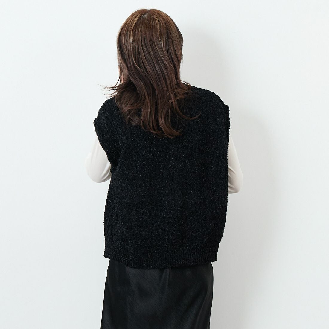 Jeans Factory Clothes [ジーンズファクトリークローズ] 7Gファンシーギマベスト [11254803]ﾌﾞﾗｯｸ &&モデル身長：167cm 着用サイズ：F&&