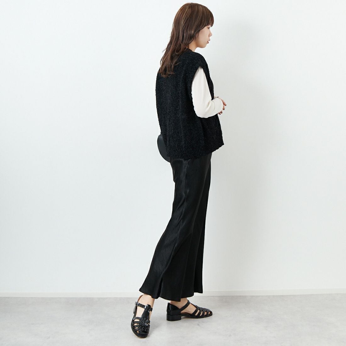 Jeans Factory Clothes [ジーンズファクトリークローズ] 7Gファンシーギマベスト [11254803]ﾌﾞﾗｯｸ &&モデル身長：167cm 着用サイズ：F&&