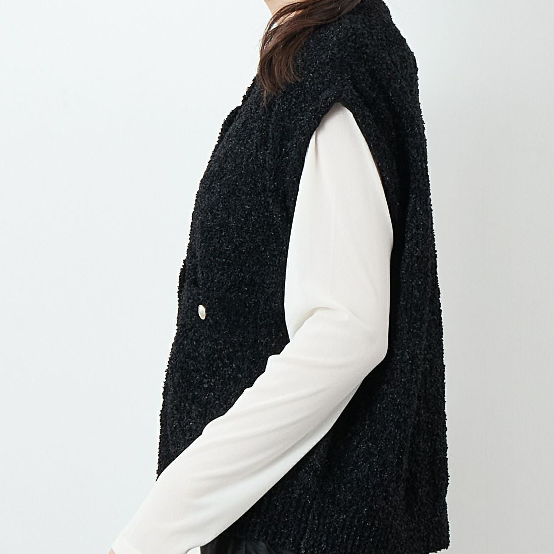 Jeans Factory Clothes [ジーンズファクトリークローズ] 7Gファンシーギマベスト [11254803]ﾌﾞﾗｯｸ &&モデル身長：167cm 着用サイズ：F&&