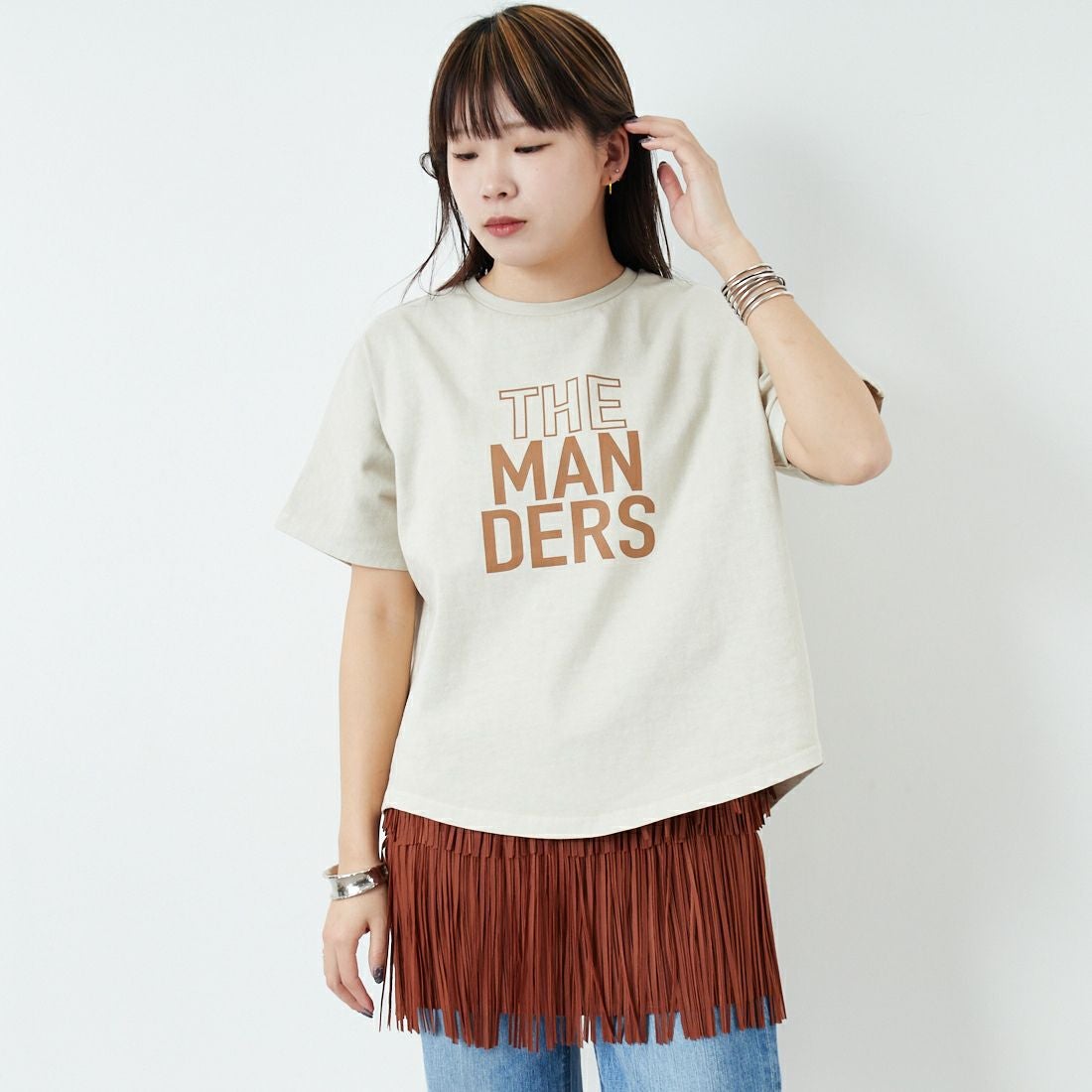 Jeans Factory Clothes [ジーンズファクトリークローズ] フリンジプリーツミニスカート [8920717-00] 69 ｷｬﾒﾙ &&モデル身長：167cm 着用サイズ：F&&